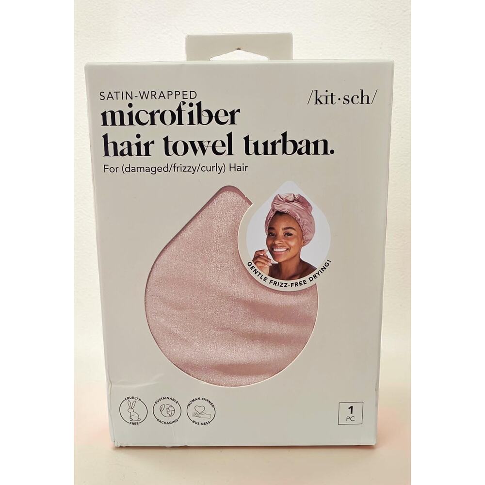 NEW Kitsch Satin Blush Wrapped Microfiber Long Hair Towel Turban Wrap Quick Dry